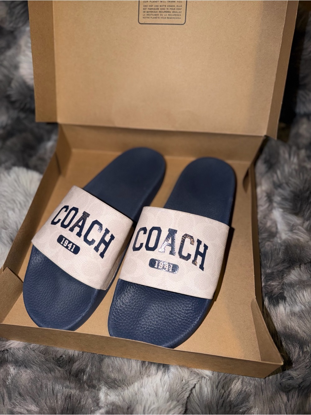 Coach Varsity Signature PVC Slide in Deep Blue and Chalk | Men’s 10 Women’s 11.5
